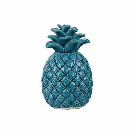 SMARTGIFTS 4 Piece Embossed Lattice Design Ceramic Gloss Blue Pineapple Figurine, 5.00 x 5.00 x 9.00 in. SM3243641